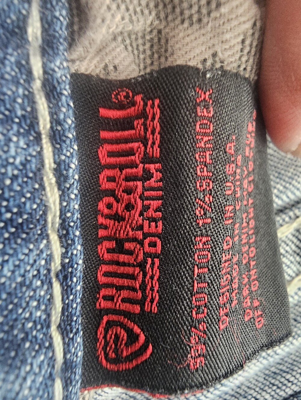 Men's 38W 30L Rock&Roll  Washed Blue Denim Jeans with Red Logo Tag